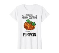 This is My Human Costume Im Really A Pumpkin Halloween Value Graphic T-Shirt, Women, White, L