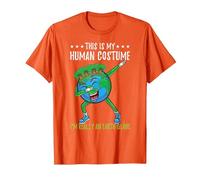 This is My Human Costume Im Really an Earth Globe T-Shirt, Men, Orange, Medium