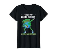 This is My Human Costume Im Really an Earth Globe T-Shirt, Women, Black, XX-Large