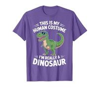 This is My Human Costume I'm Really Dinosaur Ghost Halloween T-Shirt, Men, Purple Heather, Large