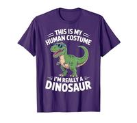 This is My Human Costume I'm Really Dinosaur Ghost Halloween T-Shirt, Men, Purple, Medium
