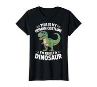 This is My Human Costume I'm Really Dinosaur Ghost Halloween T-Shirt, Women, Black, Medium