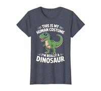 This is My Human Costume I'm Really Dinosaur Ghost Halloween T-Shirt, Women, Heather Blue, 3X-Large