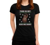 This is My Kiss Me Christmas Shirt Sloth - Festive Christmas Clothing, Gift Idea, Merry Christmas, Xmas Design, Santa, Winter Women's T-Shirt, black, L