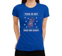 This is My Kiss Me Christmas Shirt Sloth - Festive Christmas Clothing, Gift Idea, Merry Christmas, Xmas Design, Santa, Winter Women's T-Shirt, blue, S