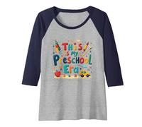 This is My Preschool Era: Colorful Learning Adventure Raglan Baseball Tee, Women, Navy/Athletic Heather, M