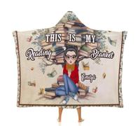This is My Reading Blanket Personalized Book Lovers Wearable Hooded Blanket Custom Name Portrait Bookworm Throw Blankets Reader Gifts for Librarian Bookish Women Sister Bestie Christmas Birthday