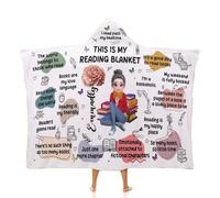 This Is My Reading Blanket, Personalized Name Birth Month Flower Reading Wearable Hooded Blanket for Book Lovers Women, Christmas Birthday Gifts for Bookworm Readers Librarian (Style 27)