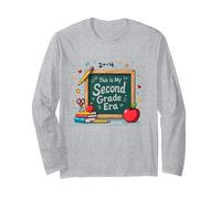 This is My Second Grade Era School Supplies Chalkboard Long Sleeve T-Shirt, Adult Unisex, Heather Grey, L