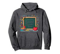 This is My Second Grade Era School Supplies Chalkboard Pullover Hoodie, Adult Unisex, Dark Heather Grey, XL