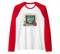 This is My Second Grade Era School Supplies Chalkboard Raglan Baseball Tee, Men, Red/White, M