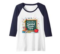 This is My Second Grade Era School Supplies Chalkboard Raglan Baseball Tee, Women, Navy/White, L