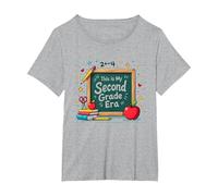This is My Second Grade Era School Supplies Chalkboard T-Shirt, Women's Plus, Heather Grey, 4X