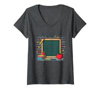 This is My Second Grade Era School Supplies Chalkboard V-Neck T-Shirt, Women, Dark Heather Grey, L