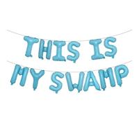This is My Swamp Balloon Banner | Green Glitter Birthday Party Decorations | Funny Housewarming Party Decor (THIS IS MY SWAMP Light Blue)