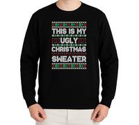 This is My Ugly Christmas Sweater - Festive Christmas Clothing, Gift Idea, Merry Christmas, Xmas Design, Santa, Winter Jumper, black, M