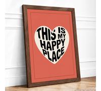 This Is Not Happy Place Typography Framed Wall Art Print A3 Walnut