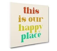 This is Our Happy Place Modern Typography Quote Canvas Print | Gallery Wrapped 30mm Frame Wall Art | 14x14 inches | Ready to Hang | Modern Typography Picture | Living Room Bedroom Lounge Office