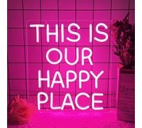 This is Our Happy Place Neon Sign Pink Led Neon Signs for Wall Decor, USB Powered Letter Neon Light Sign Happy Place Light Up Sign for Bedroom Kids Room Home Bar Birthday Game Room