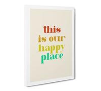 This Is Our Happy Place Typography Quote Canvas Print | Gallery Wrapped 30mm Frame Wall Art | 24x16 inches | Ready to Hang | Modern Typography Picture | Living Room Bedroom Lounge Office