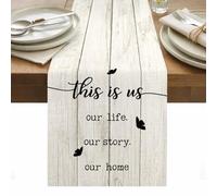 This Is Table Runner 13 x 60 Inch, Us Our Life Our Story Our Home Washable Cotton Linen Dining Table Runner Tabletop Decorations for Restaurant Home Kitchen Party