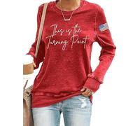 This is The Turning Point USA T-Shirt-Women’s Crew Neck Freedom & American Flag Graphic Tee, Casual Long Sleeves Shirt (UK, Alpha, S, Regular, Regular, Red)