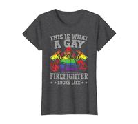 This is What A Gay Firefighter Looks Like Fireman LGBT Pride T-Shirt, Women, Dark Heather Grey, Medium