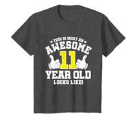 This is What an Awesome 11 Year Old Looks Like 11th Birthday T-Shirt, Youth, Dark Heather Grey, X-Small