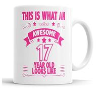 This is What an Awesome 17 Year Old Looks Like Mug 17th Birthday Present Gift for Brother Sister Son Daughter Friend Christmas Cup, Ceramic Mugs (Pink)