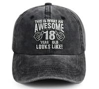 This is What an Awesome 18 Year Old Looks Like Hat, Funny Adjustable Washed Cotton Embroidered Baseball Cap for Men Women, 18th Birthday Embroidered Black, One Size
