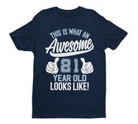 This is What an Awesome 21 Year Old Looks Like - 21st Birthday - Funny Graphic Men's T-Shirt - Casual Printed Tee - Great Gift for Dad, Husband or Brother - Blue - L