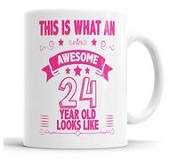 This is What an Awesome 24 Year Old Looks Like Mug 24th Birthday Present Gift for Brother Sister Son Daughter Friend Christmas Cup, Ceramic Mugs (Pink)