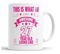 This is What an Awesome 27 Year Old Looks Like Mug 27th Birthday Present Gift for Brother Sister Son Daughter Friend Christmas Cup, Ceramic Mugs (Pink)