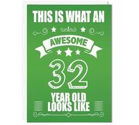 This is What an Awesome 32 Year Old Looks Like Greeting Card | 32nd Birthday Card for boy, girl, 32YO Card for Bday, A5 Card (Green)