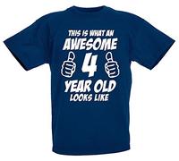 This is What an Awesome 4 Year Old Looks Like - 4th Birthday Gift T-Shirt for Boys (Navy)