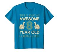 This is What an Awesome 8 Year Old Looks Like Birthday Boys T-Shirt, Youth, Sapphire Blue, Small