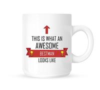 This Is What An Awesome Bestman Looks Like - Tea/Coffee Mug/Cup - Red Ribbon Design - Great Gift Idea