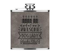 This is What an Awesome Dog Lady Looks Like 6oz PU Leather Hip Flask Grey Luxe