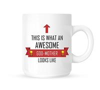 This Is What An Awesome God-Mother Looks Like - Tea/Coffee Mug/Cup - Red Ribbon Design - Great Gift Idea