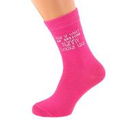This is What an Awesome Nanny Looks Like Printed on Ladies Hot Pink Socks