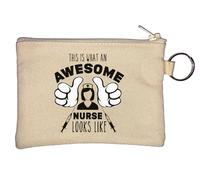 This is What an Awesome Nurse Looks Like Key Chain Coin Purse Beige