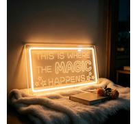 This is Where the Magic Happens Neon Sign LED Neon Lights for Wall Decor USB Powered Light Up Sign for Family Holiday Vacation Girls Bedroom Decor Wedding Birthday Party Bar Man Cave 15.7”X9.3”