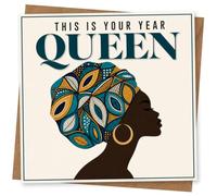 This Is Your Year Queen Birthday Card for Her, Bold Stylish Celebratory with Elegant African-Inspired Woman Illustration