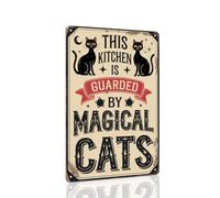This Kitchen Is Guarded By Magical Cats Metal Tin Sign Halloween Theme Wall Hanging Rustic Style Wall Decor For Kitchen, Farmhouse, Living Room, Halloween Party Decorative Signs & Plaques 8x12 Inch
