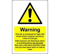 This lab is monitored for Co2 - Gas leak please do not enter Safety sign - Self adhesive sticker (400mm x 300mm)