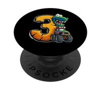 This Little Dude is 3 Dino & Monster Truck Birthday PopSockets Adhesive PopGrip
