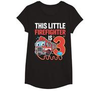 This Little Firefighter is 3 Funny Fire Truck 3rd Birthday T-Shirt, Girls, Black, Medium