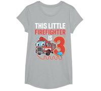 This Little Firefighter is 3 Funny Fire Truck 3rd Birthday T-Shirt, Girls, Heather Grey, Large