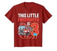 This Little Firefighter is 3 Funny Fire Truck 3rd Birthday T-Shirt, Youth, Cranberry Red, Small