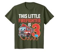 This Little Firefighter is 3 Funny Fire Truck 3rd Birthday T-Shirt, Youth, Olive Green, 3T